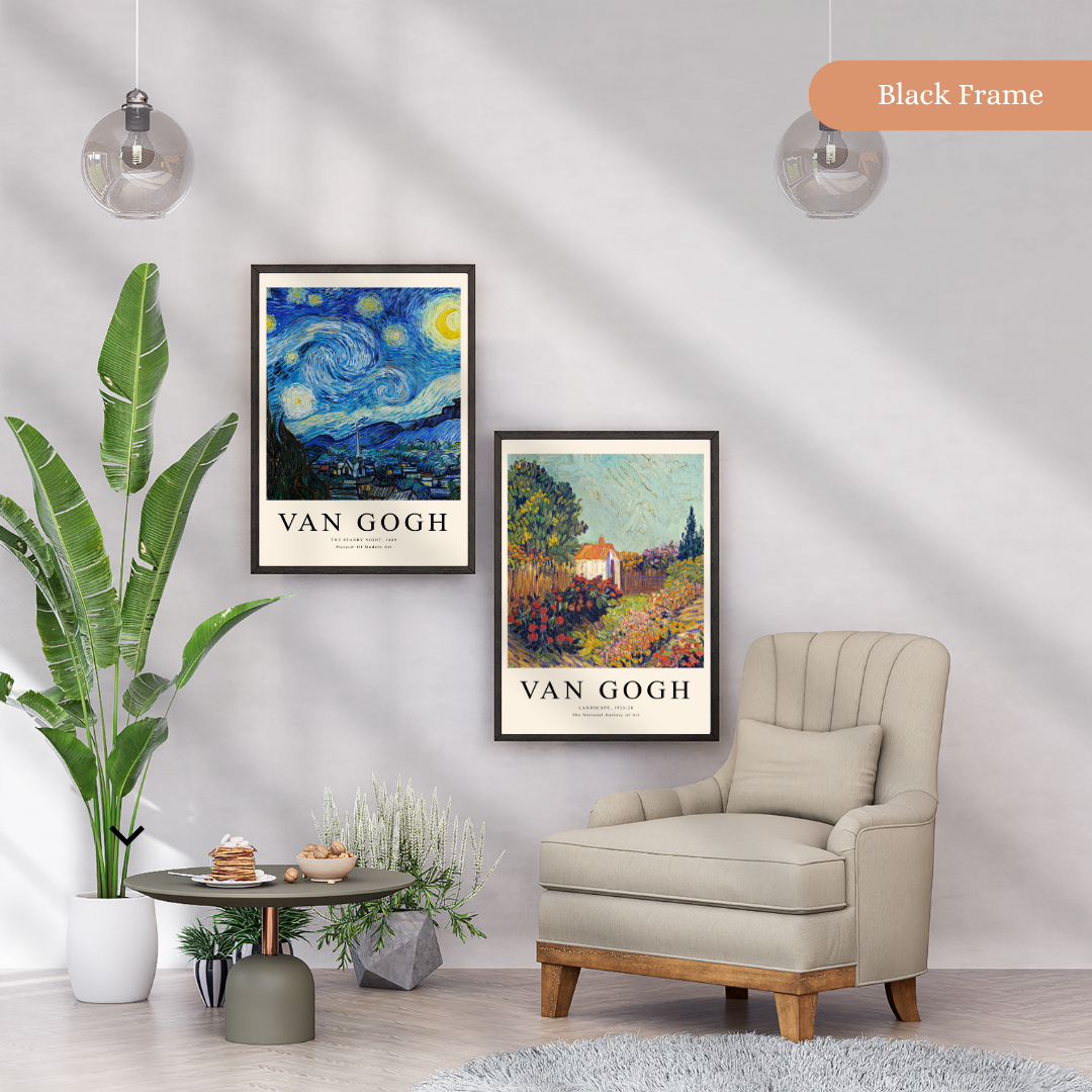 Van Gogh: The Starry Night and Landscape with text (Set of 2)