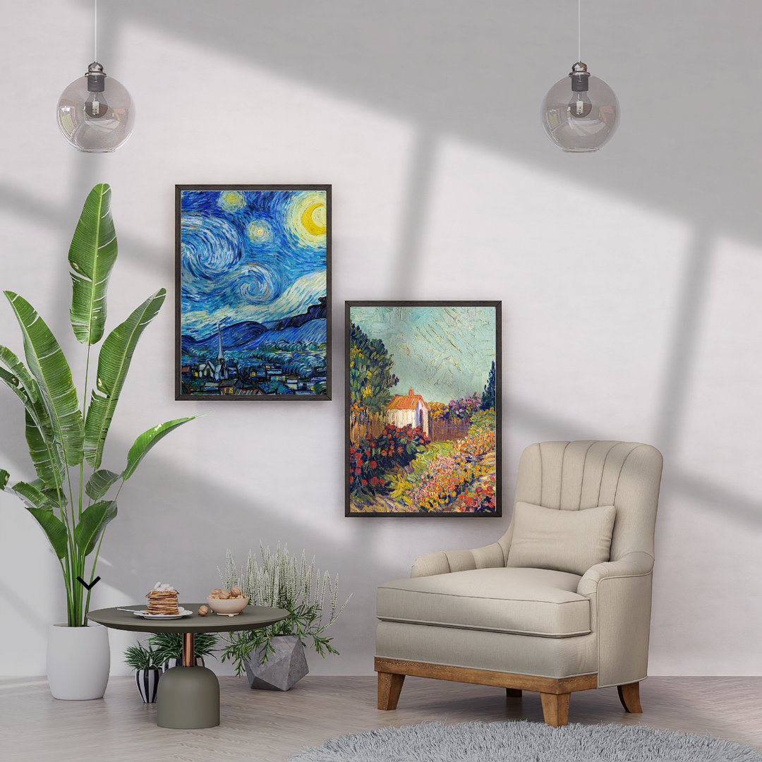 Van Gogh: The Starry Night and Landscape without text (Set of 2)